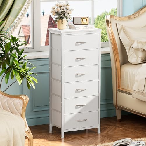 Huuger 43.3 Inch Tall Dresser for Bedroom, 6 Drawer Dresser & Chests of Drawers, Fabric Dresser for Closet, Bedroom, Night Stand, End Table with Metal Frame, Storage Tower with Fabric Bins, White - color: White, size: 43.3inch(6 Drawers)