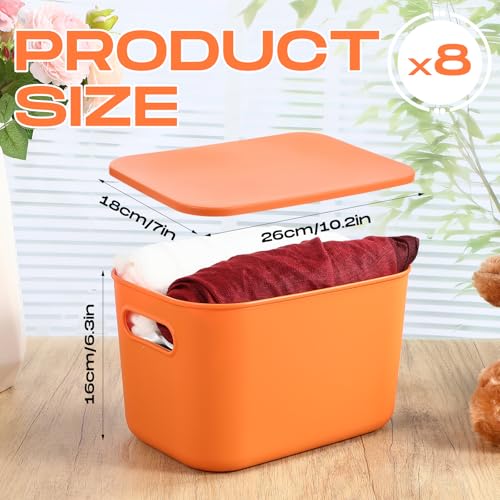 Hoolerry 8 Pieces Colorful Storage Bins with Lid, Plastic Storage Basket Organizing Container Stackable Box with Handle for Shelves Desktop Playroom Office(10.2 x 7 x 6.3 Inch,Blue and Orange) - color: Blue and Orange, size: 10.2 x 7 x 6.3 Inch