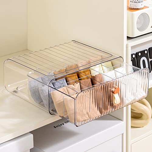 Underwear Organizer for Closet, Acrylic Socks Bra Underwear Drawer Organizer with Dividers, 24 Cell Stackable Closet Organizer and Storage Drawer for Clothing, Baby Clothes, Bra, Ties, Scarf - color: Clear-24Cell-1 Pack