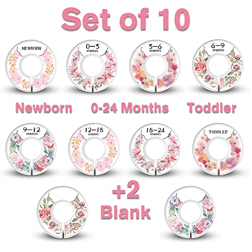 Baby Closet Size Dividers for Clothes - Set of 10 from Newborn to Toddler and 2 Blanks with Colored Box- Flower Designs Baby Closet Organizer for Nursery - Baby Clothes Organizer for Girl - [Floral] - color: Floral