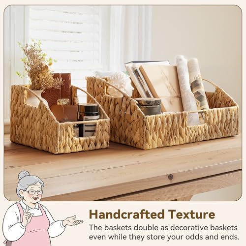 GRANNY SAYS Wicker Storage Basket, Wicker Basket with Handles, Trapezoid Woven Baskets for Shelves, Decorative Baskets for Home Decor, Water Hyacinth, 3 Pack - color: Water Hyacinth, size: 10¾"D x 17"W x 7½"H + 2x 9½"D x 7½"W x 6¾"H
