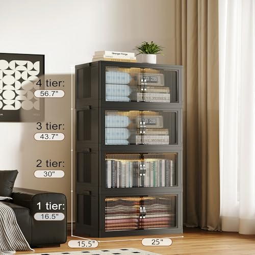 SAILUN 116Gal/464Qt Stackable Storage Bins Folding Collapsible Storage Bins with a Lid, Closet Organizers and Storage,Black 26" W x 17" D x 56.7" H - color: Black, size: 1 Lid 4 Pack-26" W x 17" D x 56.7" H