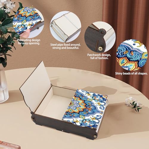 antor DIY Diamond Painting Wooden Storage Box, Mandala Floral Geometric Creative Special Shaped Rhinestone Diamond Art Organizer Box with Flip Lid, Handmade Art Desktop Decorations Gift for Adults - color: Floral Geometric