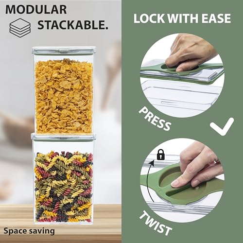 4-Pack Small Pantry Containers, 0.8 QT/0.76 L Clear SAN Food Storage Canisters with Twist-Lock Lids, Stackable for Sugar, Tea Bags, Seasoning, Nuts, Snacks (Green) - color: Green