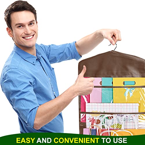 ProPik Hanging Double Sided Gift Bag Storage Organizer with Multiple Front and Back Pockets - Organize Your Gift Wrap, Tissue Paper, and Paper Bags 38 x 16 Inch PVC (Brown) - color: Brown