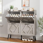 Nicetree Shoe Cabinet with 4 Flip Drawers, Freestanding Shoe Organizer Cabinet, Farmhouse Narrow Shoe Storage Cabinet for Entryway, Foyer, Hallway, Gray - color: Grey, style: 4-Drawers