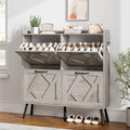 Nicetree Shoe Cabinet with 4 Flip Drawers, Freestanding Shoe Organizer Cabinet, Farmhouse Narrow Shoe Storage Cabinet for Entryway, Foyer, Hallway, Gray - color: Grey, style: 4-Drawers