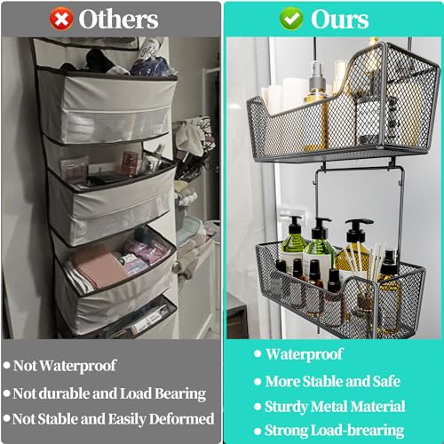 HapiRm Over The Door Organizer - Hanging Door Organizer with 4 Metal Large Capacity Baskets and Adjustable Coat Hook for Bathroom Bedroom Kitchen Pantry Closet Cabinet - color: Black