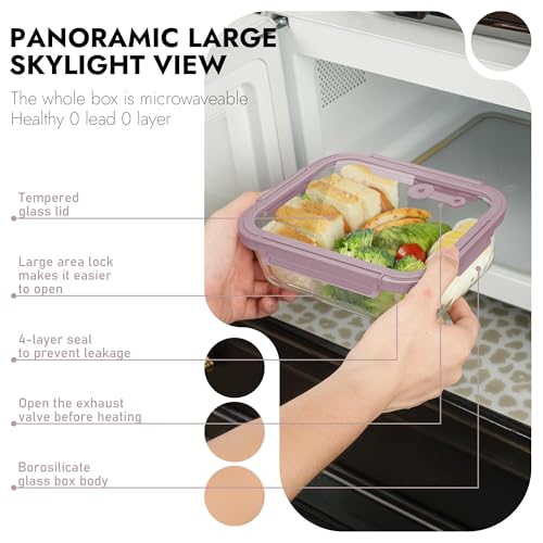 10-Pack Glass Food Storage Containers with Tempered Lids – Borosilicate, Airtight, Oven-Safe (-4°F~950°F), BPA-Free, 4.4 & 1.6 Cup, Leak-Proof, Dishwasher Safe (Pink) - color: Tempered Lids Pink, size: 4.4Cup*5 & 1.6 Cup*5