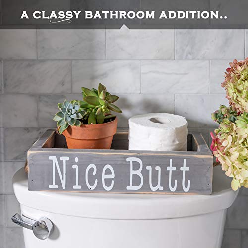 MAINEVENT Nice Butt Bathroom Decor Box, One Box with Print on 2 Sides Farmhouse Bathroom Toilet Decor, Nice Butt Rustic Organizer - color: Grey