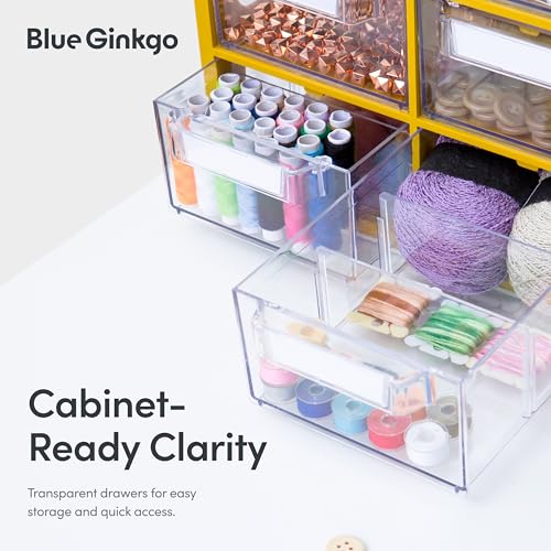 Blue Ginkgo Large 12-Drawer Cabinet – Stackable Clear Organizer for Hardware, Beads, Plastic Bricks, Office, and Craft Storage (Made in Korea, Yellow) - color: YELLOW, size: 12 Drawer