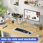 Simple Trending 2 Pack Computer Monitor Riser with Height Adjustable, Tempered Glass, Multi Media Desktop Stand for Flat Screen TV Laptop - size: 14.25 x 9.5 x 3.5 inches