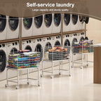 Wire Laundry Hamper Cart,80L Laundry Hamper Trolley with Pull Handle,White High Laundry Basket Cart for Laundry Room,Bathroom,Bedroom-White（23.6 * 15.75 * 28inch） - style: Medium Oblong-White