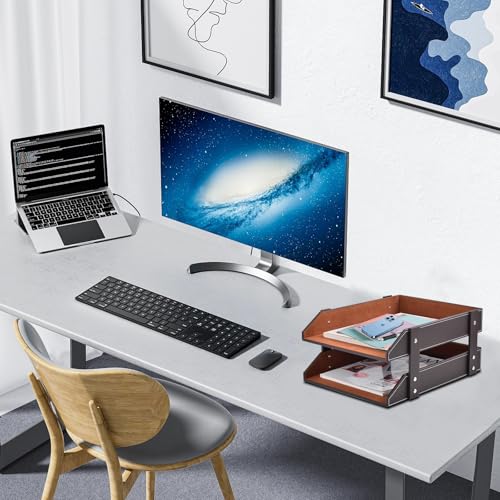 Leather Desk Organizer,2-Tier Stackable Letter Tray Holder,Office Supplies Desktop Storage Box for Document,Stationery,Magazines,Newspapers,Letters and Other Home Office Paper Sundries,Coffee - color: Coffee