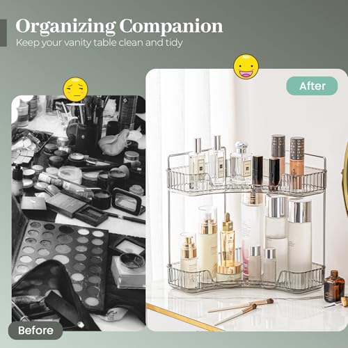 Aveniee Corner Bathroom Counter Organizer, Bathroom Countertop Shelf Makeup Organizer for Vanity Perfume Tray for Corner Storage (2 Tiers, Grey) - color: Classic Grey, size: 2 Tier