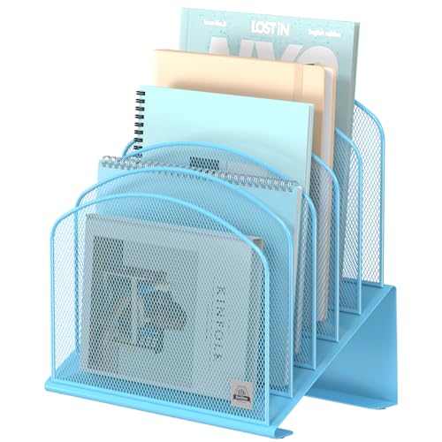 Delifox Inclined Desk File Organizer,Vertical File Folder Holder Stand Metal Rack File Sorter for Office Classroom Desktop Organization - color: Blue, size: 1Pack