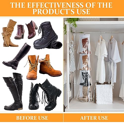 Windyun Sets 16 Large Clear Pockets Fabric Dual Sided Hanging Shoe Rack for Closets Hanging Shoe Organizer with Rotating Hanger Boot Organizer for Storage Men's and Woman's Boots(White) - color: White