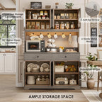 HIFIT 71" LED Kitchen Pantry Cabinet with Power Outlet, Large Kitchen Hutch Storage Cabinet with Arched Door, Shelves, 2 Drawer, Tall Farmhouse Coffee Bar w/Hutch for Home Dining Living Room, Ash Grey - color: Ash Grey