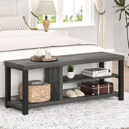 EXCEFUR Industrial Entryway Bench, Rustic Indoor Shoe Boot Storage Bench Seat for Living Room, Grey - color: Grey, size: 3-Tier