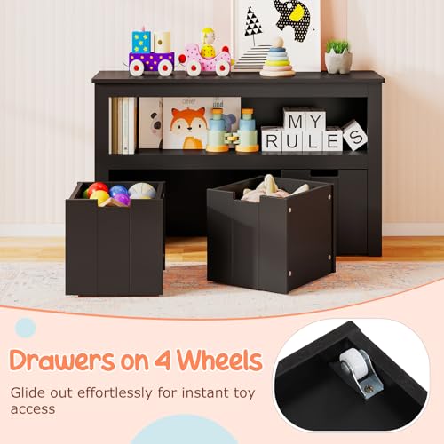 GLACER Toy Storage Organizer, Wooden Montessori Shelf with 3 Movable Drawers, Hidden Wheels, Toy Box for Boys and Girls, Kids Storage Organizer for Playroom, Nursery, Kindergarten, Living Room (Black) - color: Black