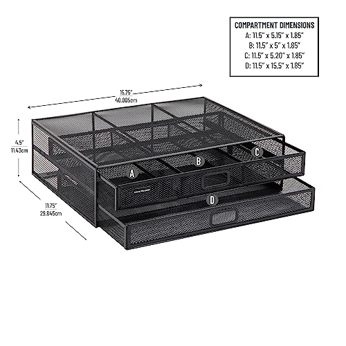 Mind Reader Monitor Stand, Ventilated Laptop Riser, Storage Drawer, Office, Metal Mesh, Black