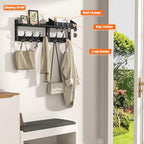 Evermagin 29" Coat Rack Wall Mount with Shelf, 4 in 1 Coat and Key Hanger with 11 Metal Hooks, Entryway Wall Mounted Shelf with Mail Holder for Living Room, Bedroom, Black - color: Black, size: 29 inch