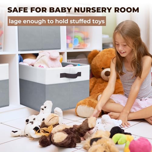 Criusia Extra Large Storage Bins 4 Pack - 16x12in Closet Organizers and Storage Baskets for Organizing Clothes Toy Blanket - Fabric Storage Cubes Containers for Shelves - All Room Organization - color: White with Grey, size: 4pcs - Rectangular 16"x12"