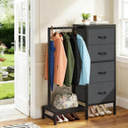 HIGDBFE Dresser with Hanging Rack, 4 Drawers Small Closet for Bedroom, Reversible Fabric Kids Chest of Drawers with Clothes Rack, Tall Storage Tower, Sturdy Frame, Grey, 44''H - color: Grey