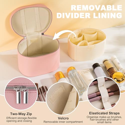 Makeup Bag Vanity Case Cosmetic Bag with Removable Divider Travel Toiletry Bag for Women Portable Make up Box Organizer, Pink - color: Pink