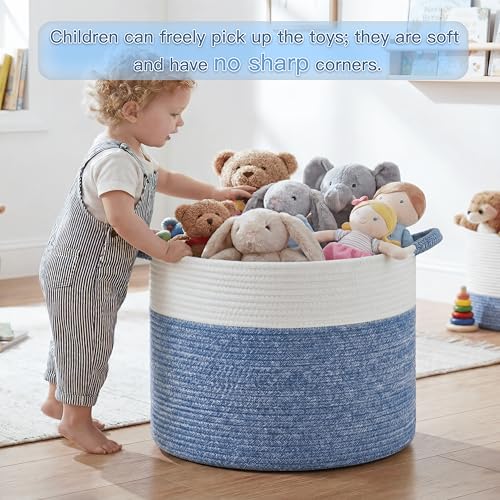Artfeel 40L Large Cotton Rope Basket, Decorative Woven Blanket Storage for Living Room, Boho Toy Storage & Toy Box for Kids, Versatile Laundry Basket & Nursery Hamper for Blankets(DenimBlue) - color: DenimBlue, size: 40L