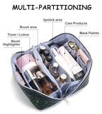 BOYATU Travel Makeup Bags Cosmetic Organizer Bag: 3 Pcs Set Large Capacity Floral Make up Bag with Compartments - Waterproof Leather Toiletry Bags with Handle for Women (18-Green) - color: 18-Green