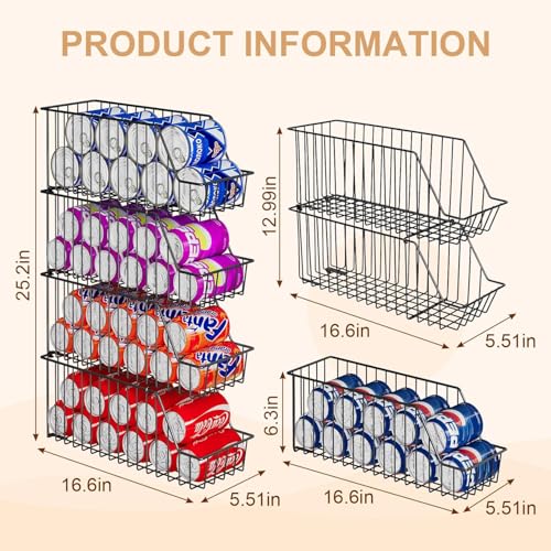 4-Tier Stackable Can Rack Organizer for Kitchen Pantry,Max Can Storage Holder,Durable Can Dispenser & Canned Goods Organizer for Fridge,Hold More 44 Cans, for Various Ounces of Canned Food Soda Drinks - color: Back, size: 4 Pack - 4-Tier