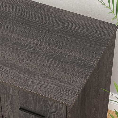 HSH L Shaped Corner Home Office Desk with Drawers, Large Computer Desk with Storage File Cabinet Shelves, Rustic Wood Metal Computer Table for Bedroom Executive Work Study Writing, Dark Gray, 59 Inch - color: Dark Gray Oak