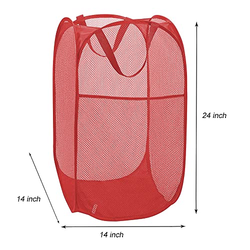 Larpur Popup Mesh Laundry Basket, Collapsible and Portable Clothes Washing Laundry Hamper with Reinforced Carry Handle (Red) - color: Red