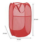 Larpur Popup Mesh Laundry Basket, Collapsible and Portable Clothes Washing Laundry Hamper with Reinforced Carry Handle (Red) - color: Red