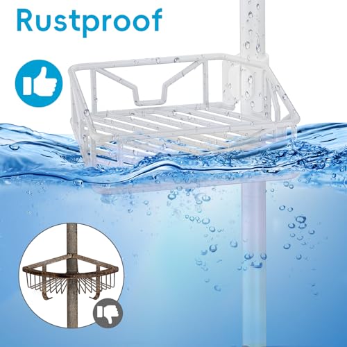 Skycarper 5 Tier Adjustable Corner Shower Caddy Organizer with Hooks,Rustproof Tension Pole 62-116 Inch,White - color: White