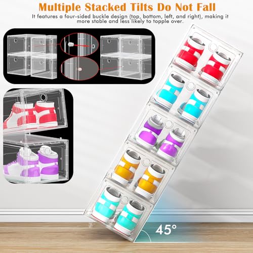 ARSTPEOE 12 Pack Upgrade Harder Shoe Organizer, Shoe Storage with Magnetic Front Door, Clear Shoe Boxes Foldable Space-Saving Shoe Rack for Sneaker Boot Container, White - color: White, size: Upgrade 12 Pack