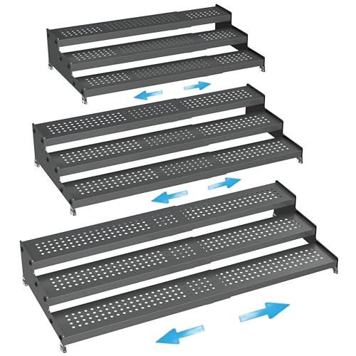 Expandable Spice Rack organizer with 3-Tier step shelf,Modern Design heavy duty,Non Skid and Visibility,Great for Kitchen Cabinet, Pantry and more(3PACKS/GUN-GREY) - color: Gun-grey, size: 3 PACKS/GUN-GREY