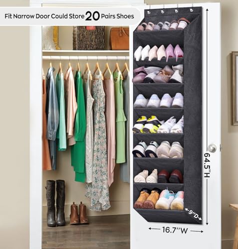 SLEEPING LAMB Over The Door Shoe Organizer for Closet with Large Deep Pockets, Narrow Shoe Rack for Door Hanging Boots Storage, Black - color: Black, size: 64.5''