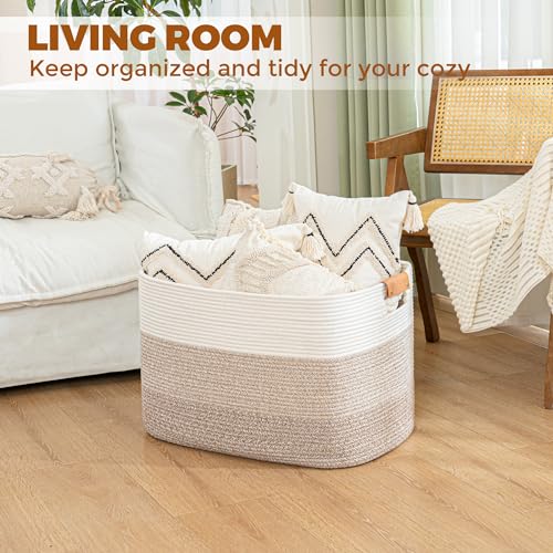 danpinera Rectangle Blanket Storage Basket, Large Blanket Basket Living Room, Nursery Nin for Toys, 50 L Large Woven Storage for Toy Organizing & Laundry, 18.11’’*14.17’’*11.81’’, Gradient Brown - color: Gradient Brown, size: 50L