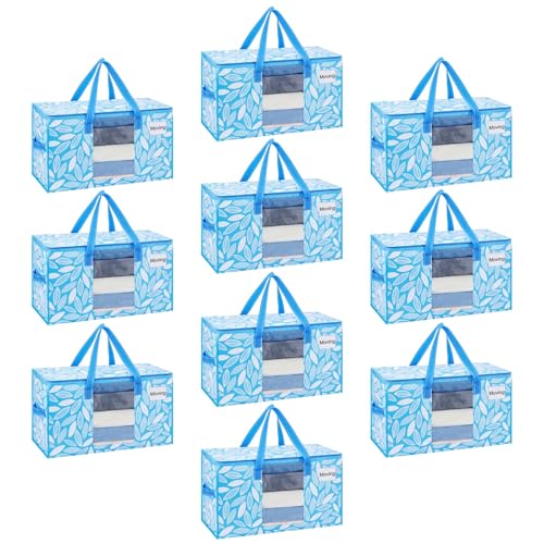 VENO 10 Pack Pack Heavy Duty Moving Bags, Clothes and Comforter Storage Bags with Clear Window, College Dorm Essentials Packing Supplies, Foldable Boxes Alternative (Spring Breeze, 10 Pack) - color: Spring Breeze, size: 10 Pack
