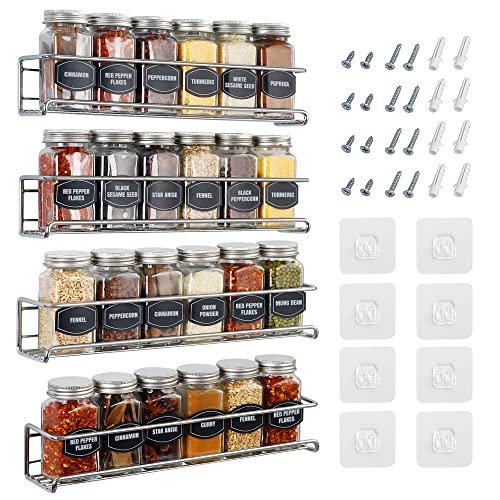 Ultimate Hostess Spice Rack Wall Mounted 4 Tier – Space-Saving Kitchen Spice Organizer for Seasonings – Screw or Adhesive Hanging – Wall Mount Hanging Spice Rack for Wall, Cabinet, Pantry Door - color: Chrome