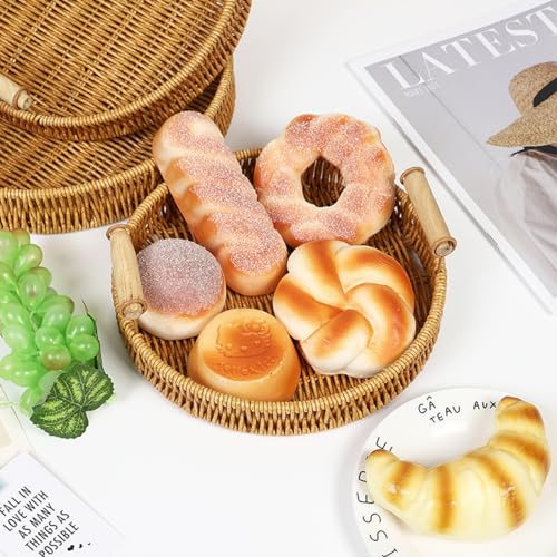 GIB Small Round Rattan Serving Trays with Handles, Decorative Woven Wicker Baskets Serving Trays for Coffee Table Decor, Bread, Fruit, Snacks, Set of 3 - color: Round - Set of 3