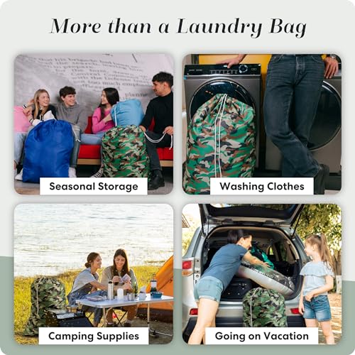 Nylon Laundry Bag - Locking Drawstring Closure and Machine Washable. These Bags will Fit a Laundry Basket or Hamper and Strong Enough to Carry up to Three Loads of Clothes. (Camouflage) - color: Camouflage, size: 22" x 32"