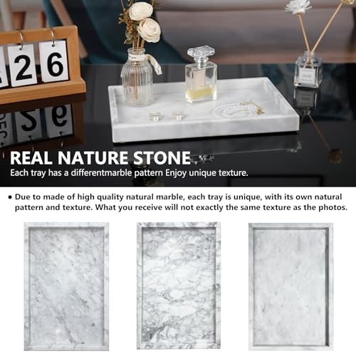 Real Natural Marble Tray for Bathroom, Vanity, Kitchen and Desktop, Rectangle Genuine Marble Stone Tray for Jewelry, Cosmetics, Candles, Lotion, Perfume and Home Decor - color: White, size: 12" x 8" x 1.2"