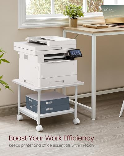 VASAGLE Printer Stand with Locking Wheels, Industrial Mobile Cart, Under Desk Printer Table for Home Office, 18.9 x 15.7 x 13.4 Inches, Storage Shelf, 2-Tier, Cloud White - color: Cloud White, size: 2 Tiers/Compact
