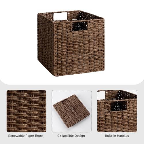 StorageWorks 11 inch Wicker Storage Cubes, Handwoven Cube Storage Bin, Square Cubes Basket, Foldable Paper Rope Basket for Organizing, Brown, 2 Pack - color: Brown, size: 11"L x 11"W x 11"H