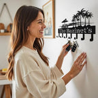 Personalized Metal Key Holder Wall Mount, Black Custom Key Holder for Wall, Wall Key Rack with 6–12 Hooks for Keys, Modern Home Entryway Organizer - color: Palm Tree & Beach
