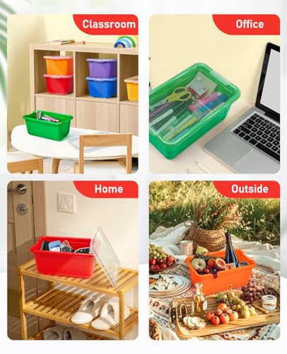 GAMENOTE 6 Quart Storage Bins with Lids, Plastic Latching Box for Classroom & Kids Toy Storage,Stackable Shoe Box Size Containers for STEM Morning Tubs, Crafts & Building Blocks (6, Colorful) - color: Colorful