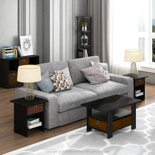 Furinno Dario End Table / Side Table / Night Stand / Bedside Table with Bin Drawer, 1-Pack, Americano/Medium Brown - color: Americano/Medium Brown, size: 1-Pack, Upper Bin